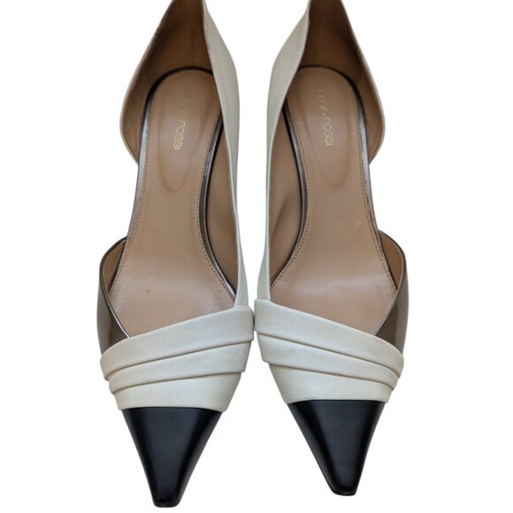 SERGIO ROSSI Metallic-trimmed Leather D’Orsay Kitten Heels - Picture 9 of 9